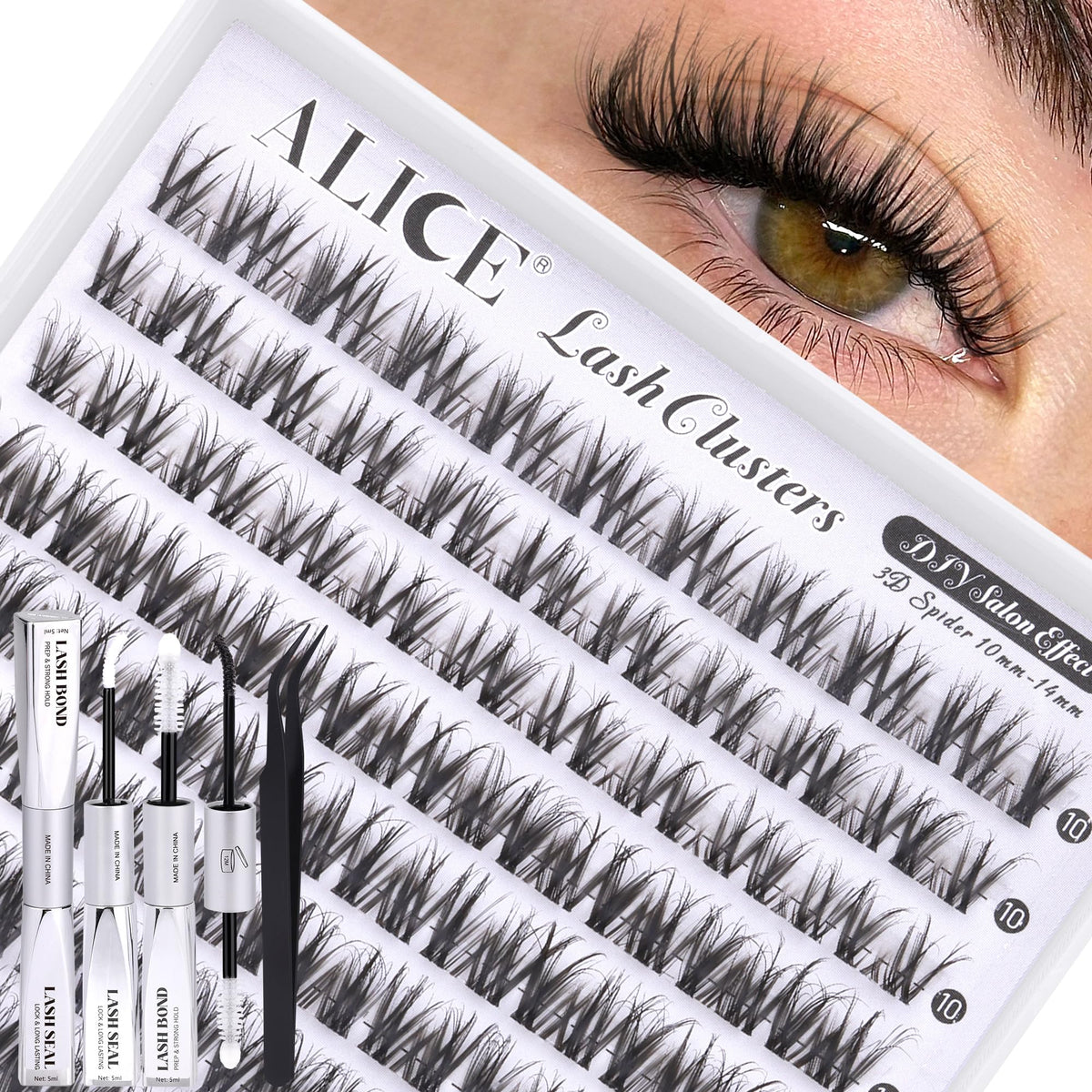 ALICE Wispy Lash Clusters Kit front view with 90 lash clusters