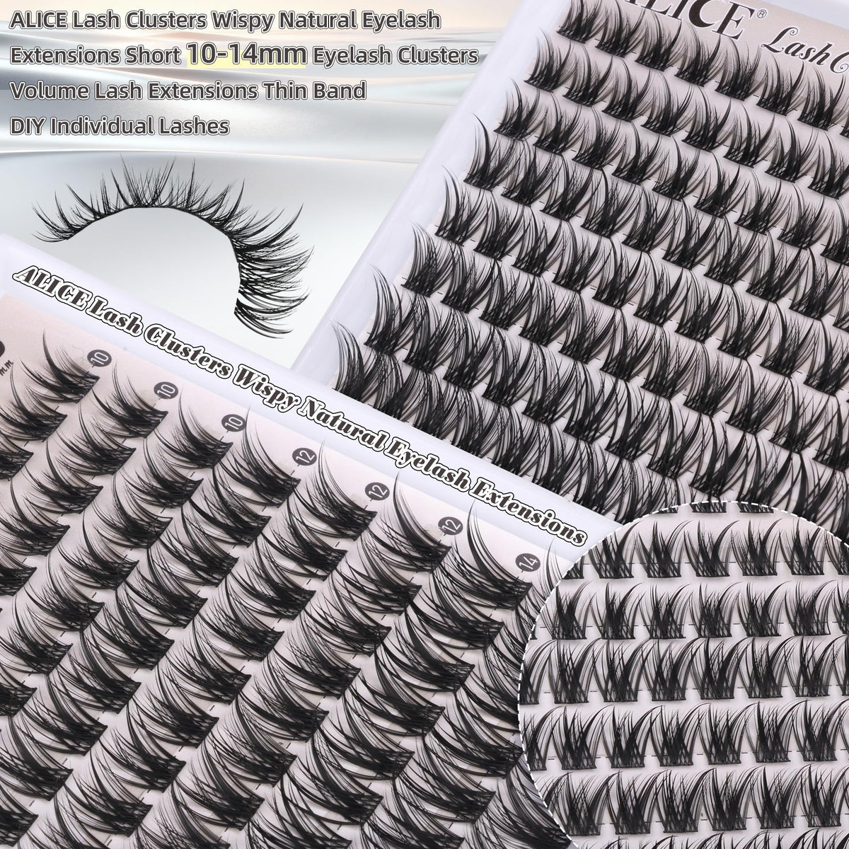 ALICE Wispy Natural Eyelash Clusters on display