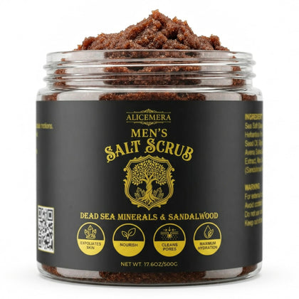 Alicemera Men's Body Scrub 17.6 oz front view with packaging