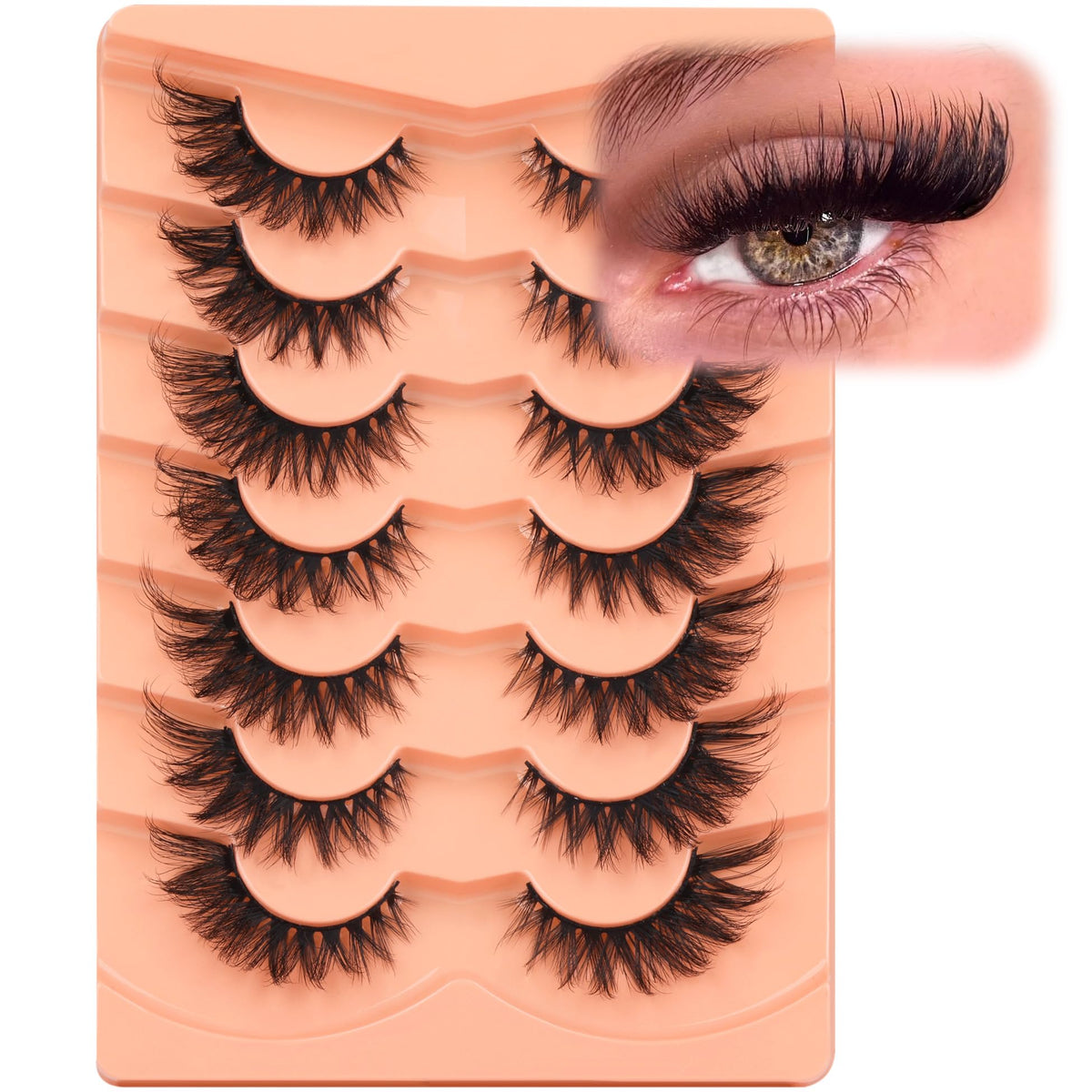 ALICROWN False Eyelashes 7 Pairs Fluffy Cat Eye front view