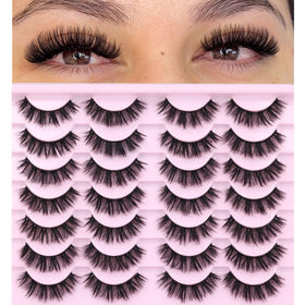ALICROWN Natural Mink Fuzzy False Eyelashes displayed on a vanity