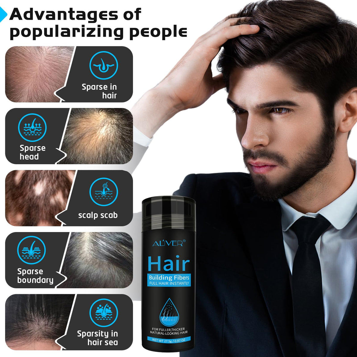 ALIVER Hair Fibers black powder back view