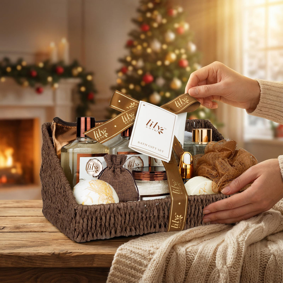 All 17 pieces of the LILY ROY spa gift set displayed