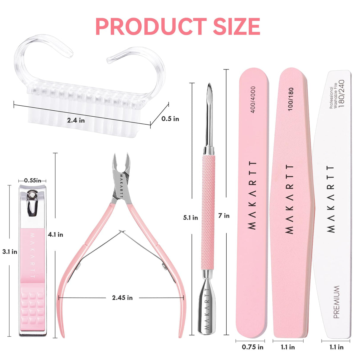 All 7 pieces of Makartt Nail Care Kit displayed
