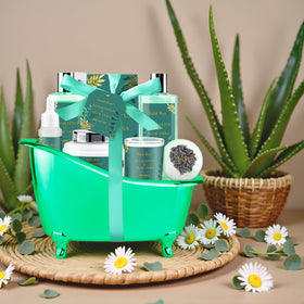 All 8 pieces of the Saint Roy Spa Gift Basket displayed together