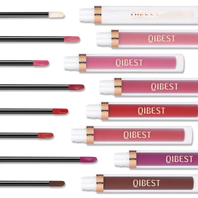 All 8 QiBest lipsticks arranged in a row