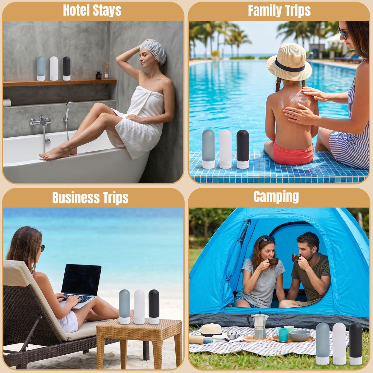 All components of DEWSENSI travel bottles set laid out