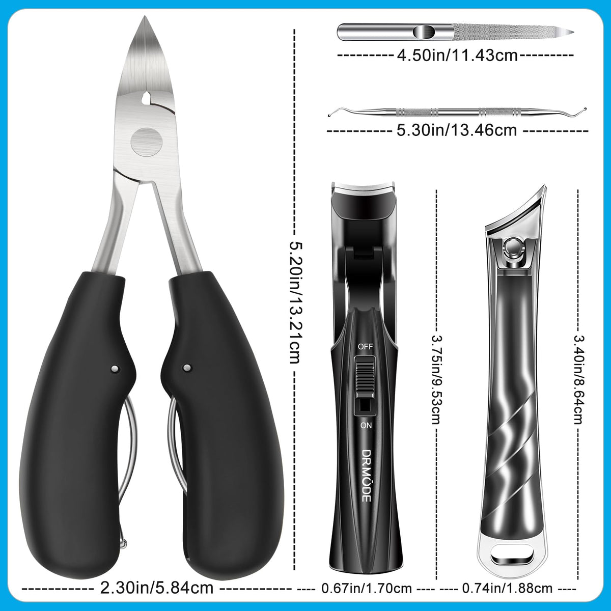 All components of DRMODE Toenail Clippers Set displayed