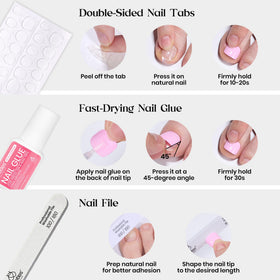 All components of the beetles Press On ToeNails Kit displayed
