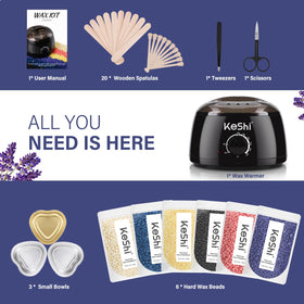 All components of the KeShi waxing kit displayed together