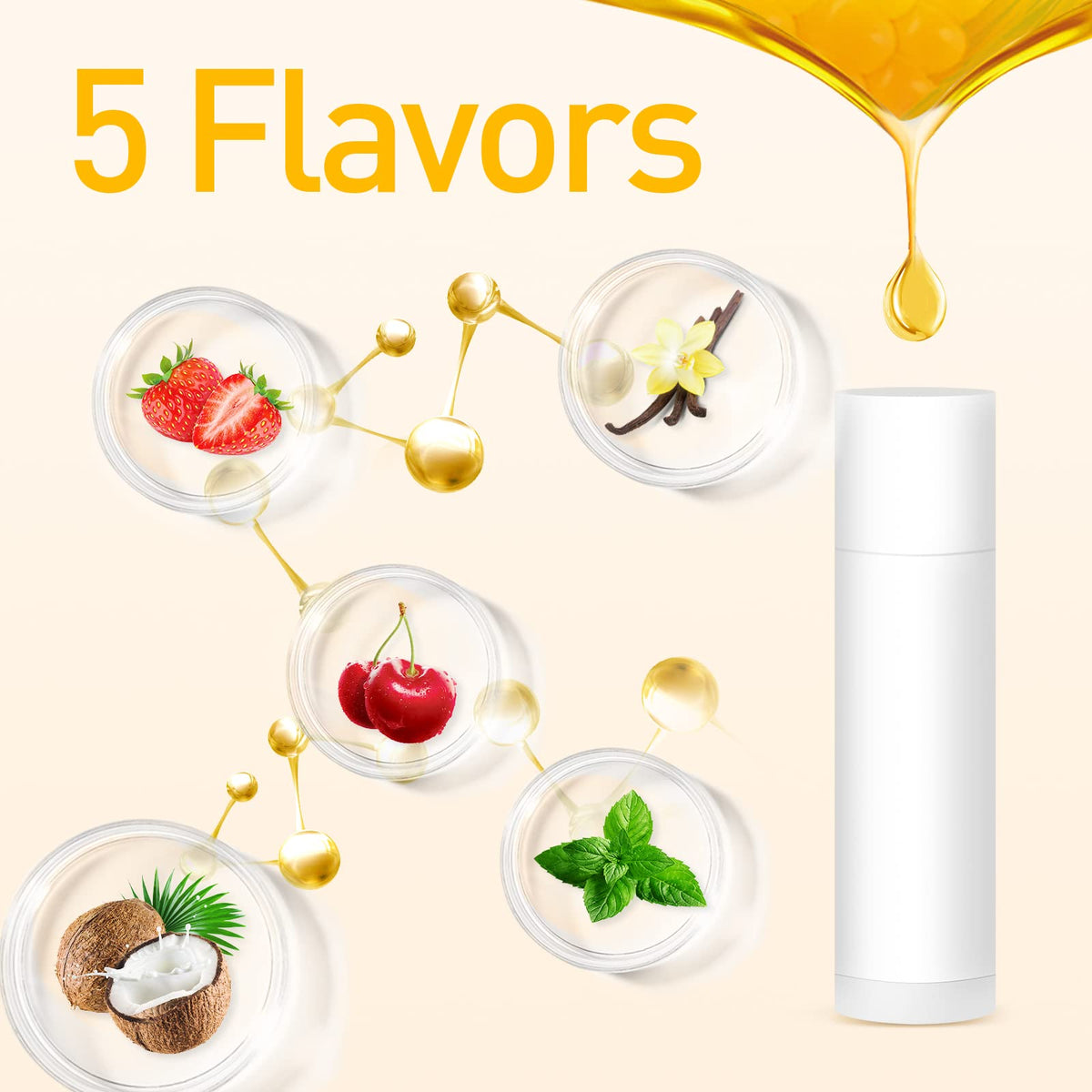 All five flavours of Dmsky lip balm tubes together
