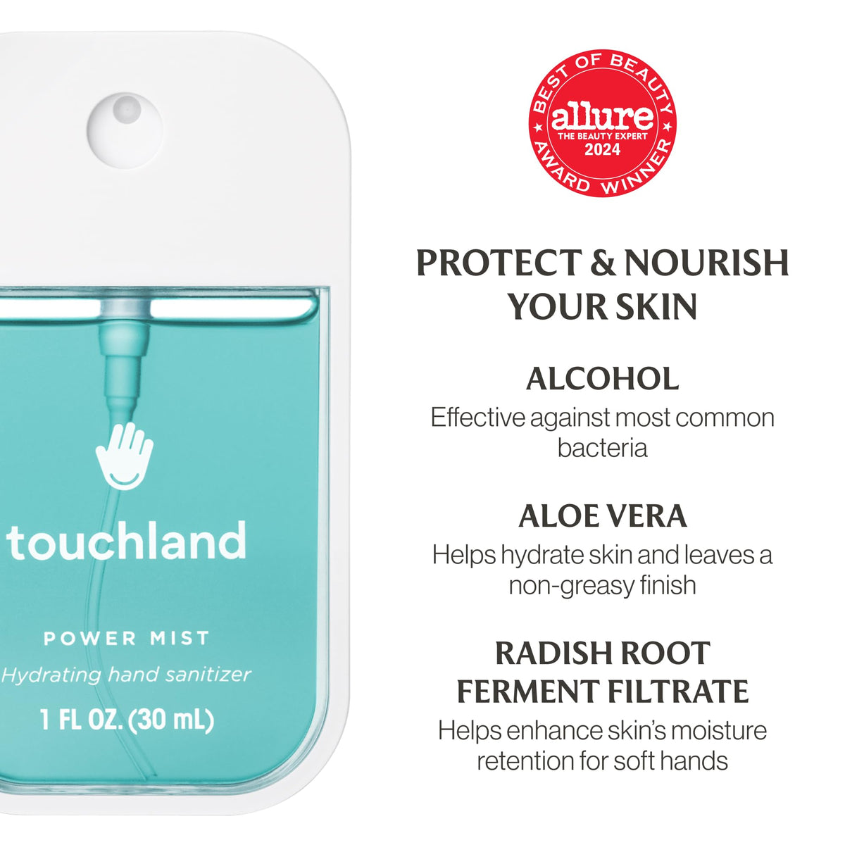 All four hand sanitiser mists displayed with Icy White case