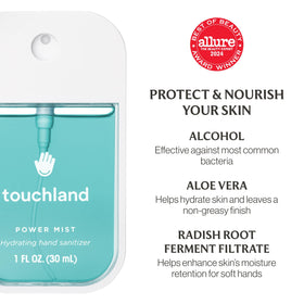 All four hand sanitiser mists displayed with Icy White case