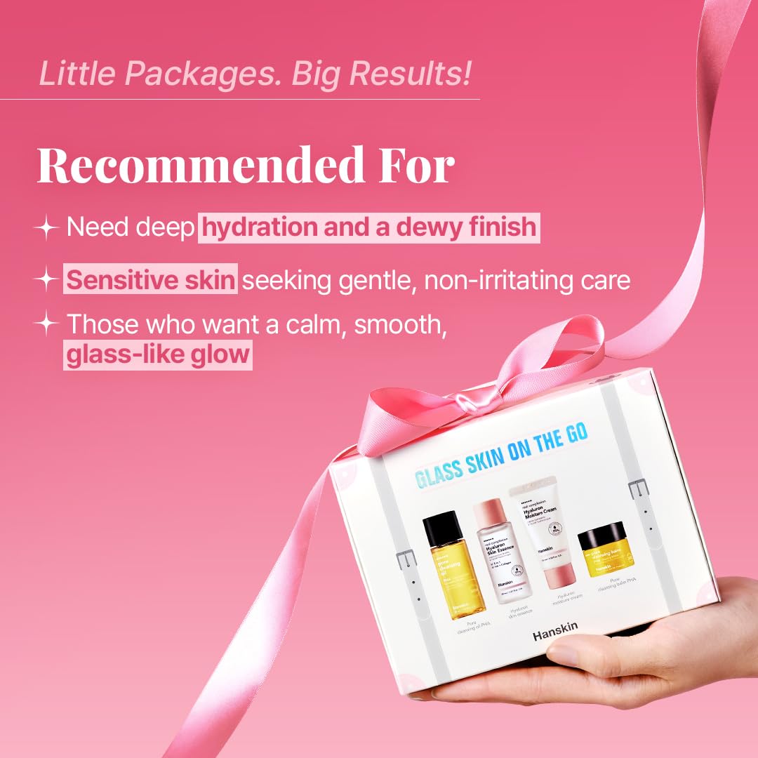 All products in the Hanskin Glass Skin travel set arranged together