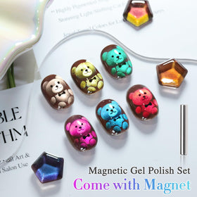 All six colours of Double Rhythm Cat Eye Gel Nail Polish arranged together