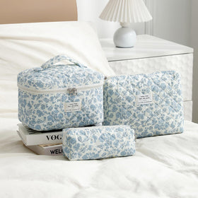 All three sizes of uekeboag floral quilted makeup bags together