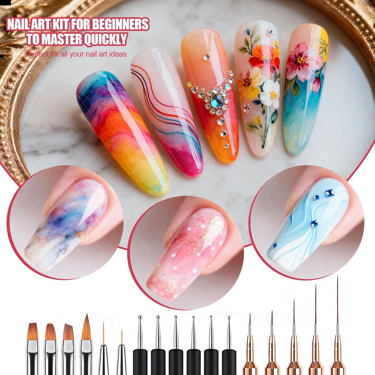 All tools included in Artdone nail striping kit
