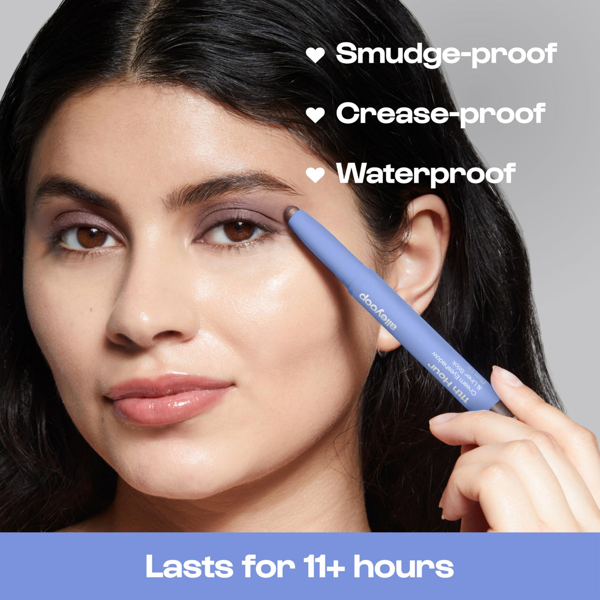 ALLEYOOP 11th Hour Cream Eyeshadow Stick Plum Up blended on eyelid