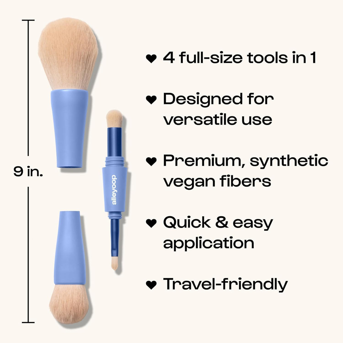 ALLEYOOP 4-in-1 Makeup Brush Set compact design for travel