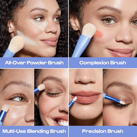 ALLEYOOP 4-in-1 Makeup Brush Set in a makeup bag