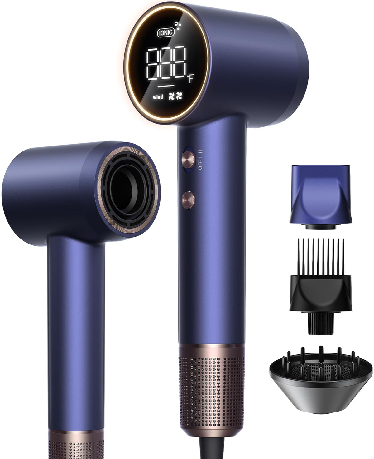Alloom High-Speed Hair Dryer Pro front view with LCD display