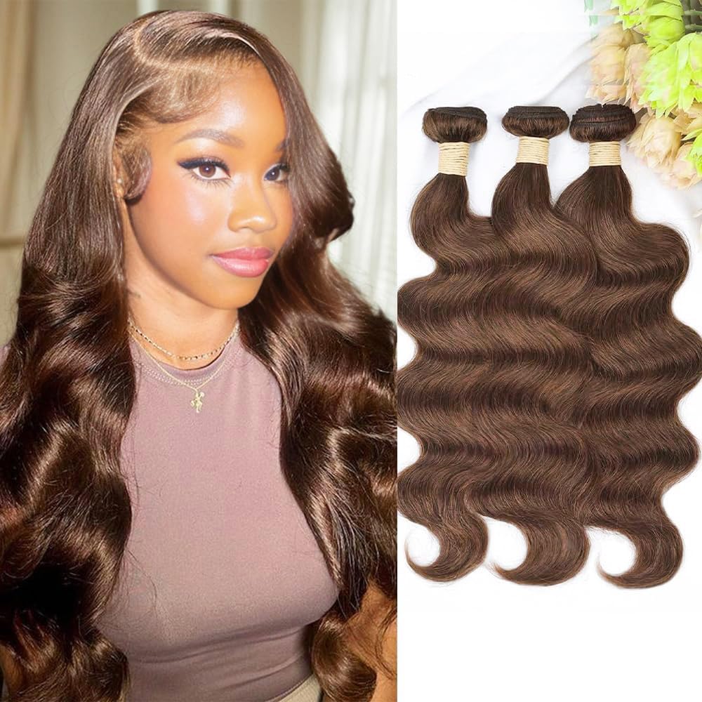 ALLRUN Body Wave Human Hair Extensions 18 inch chocolate brown bundle