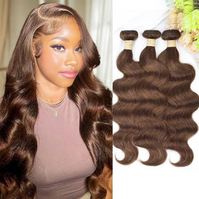 ALLRUN Body Wave Human Hair Extensions 18 inch chocolate brown bundle