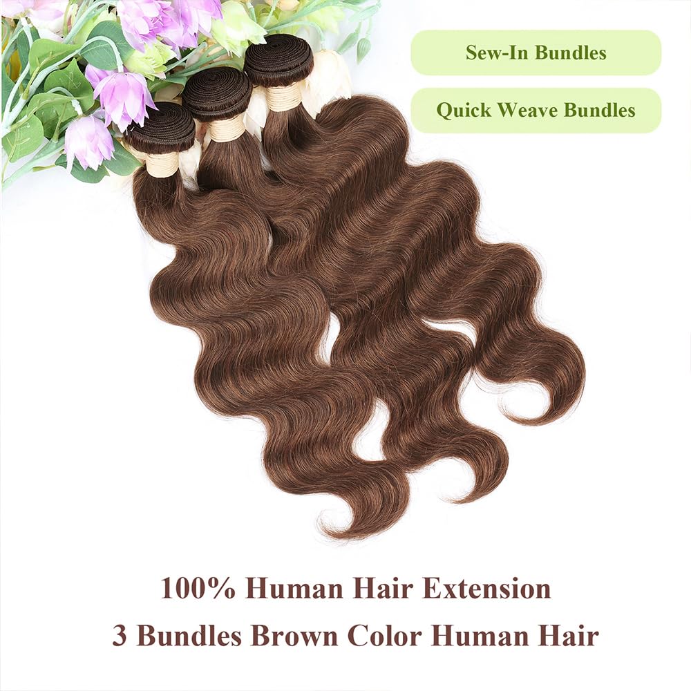 ALLRUN Body Wave Human Hair Extensions 20 inch chocolate brown bundle