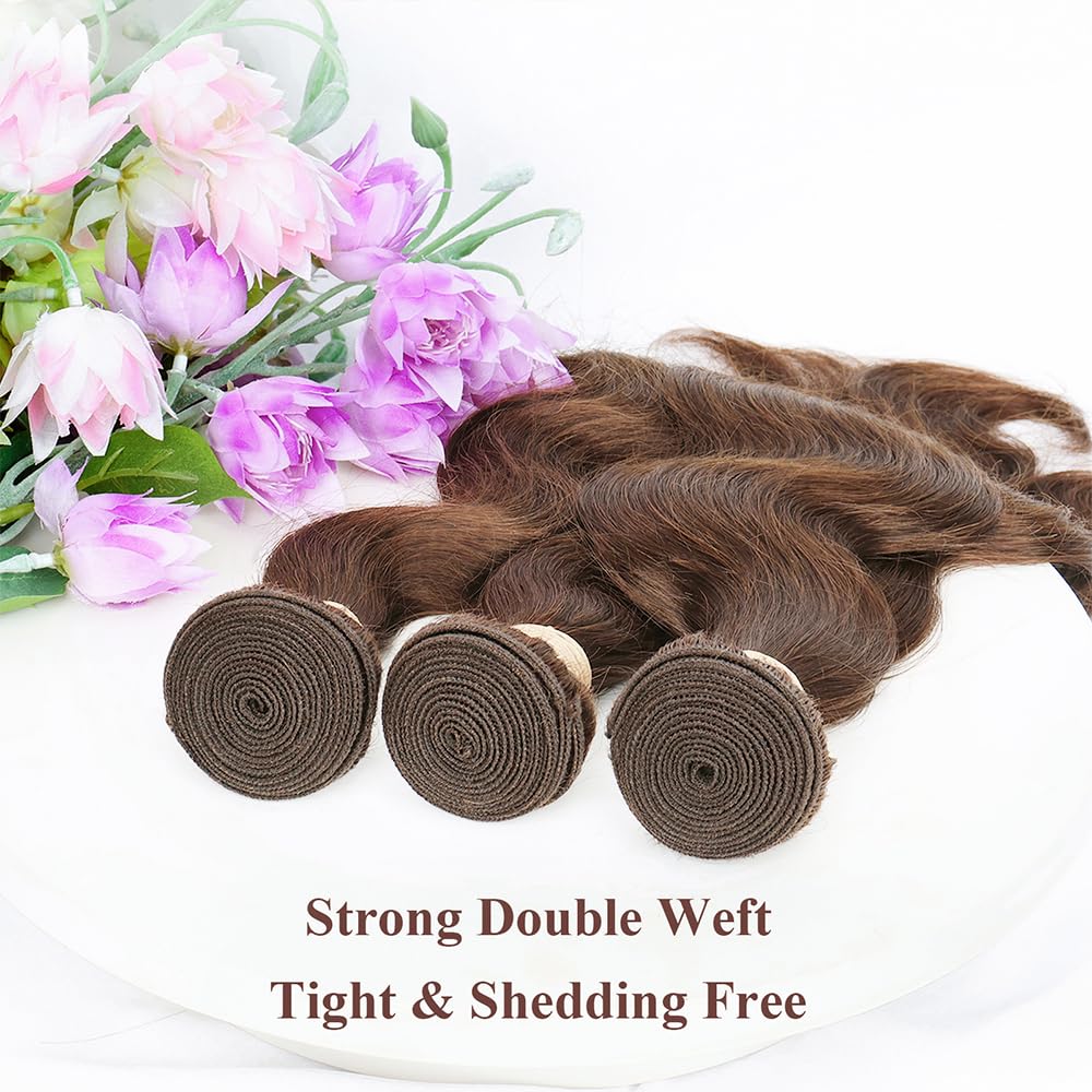ALLRUN Body Wave Human Hair Extensions 22 inch chocolate brown bundle