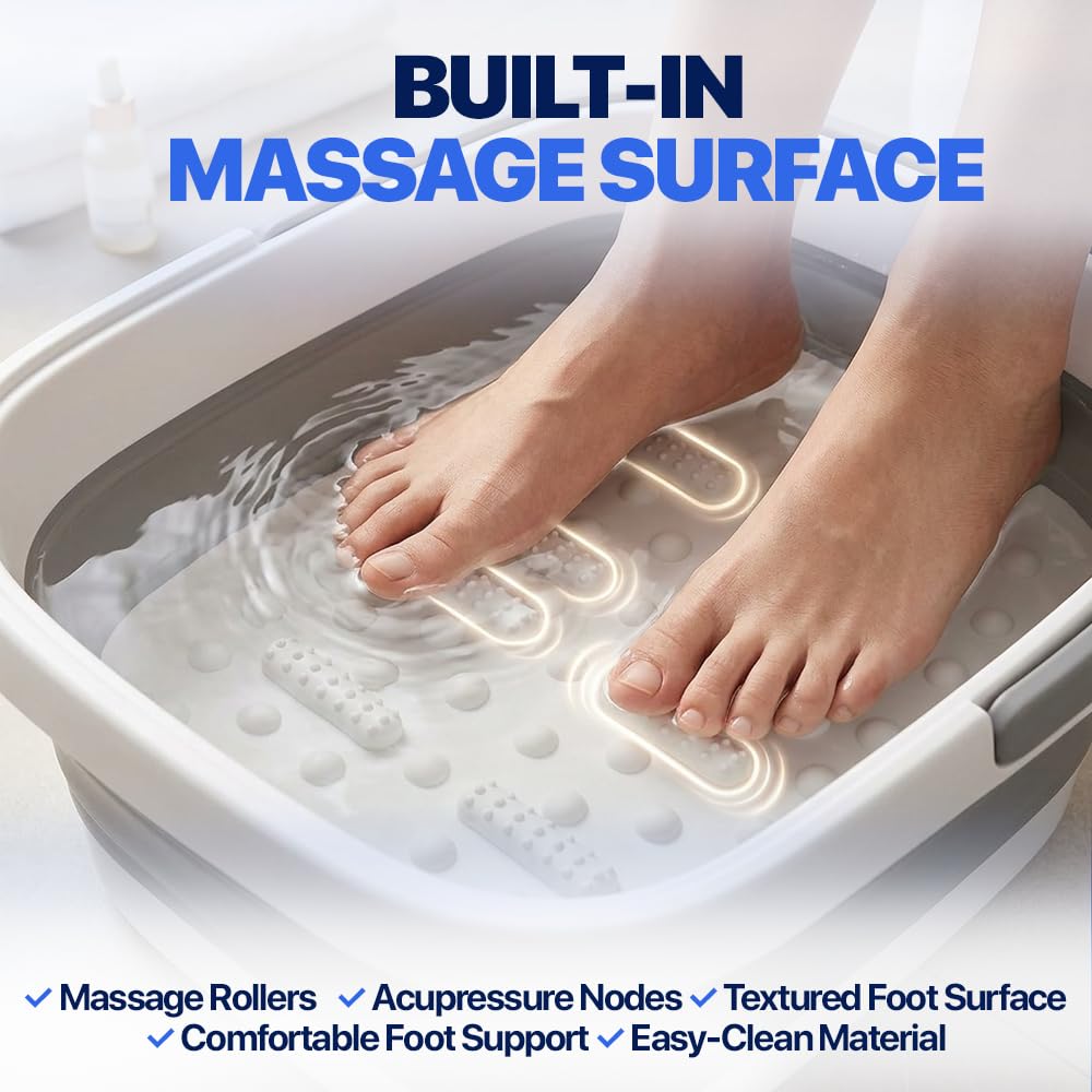 AllSett Health Collapsible Foot Bath side view showing acupressure points