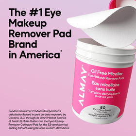 Almay Oil-Free Micellar Eye Makeup Remover Pads with a hand holding a pad