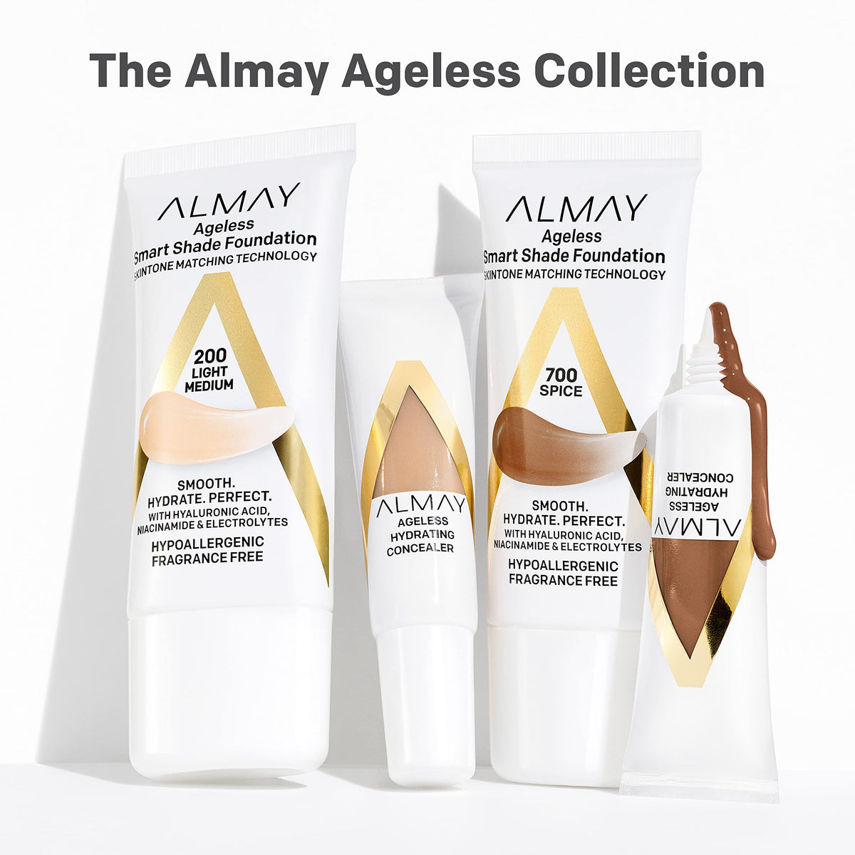 Almay Smart Shade Foundation 100 Light with makeup accessories