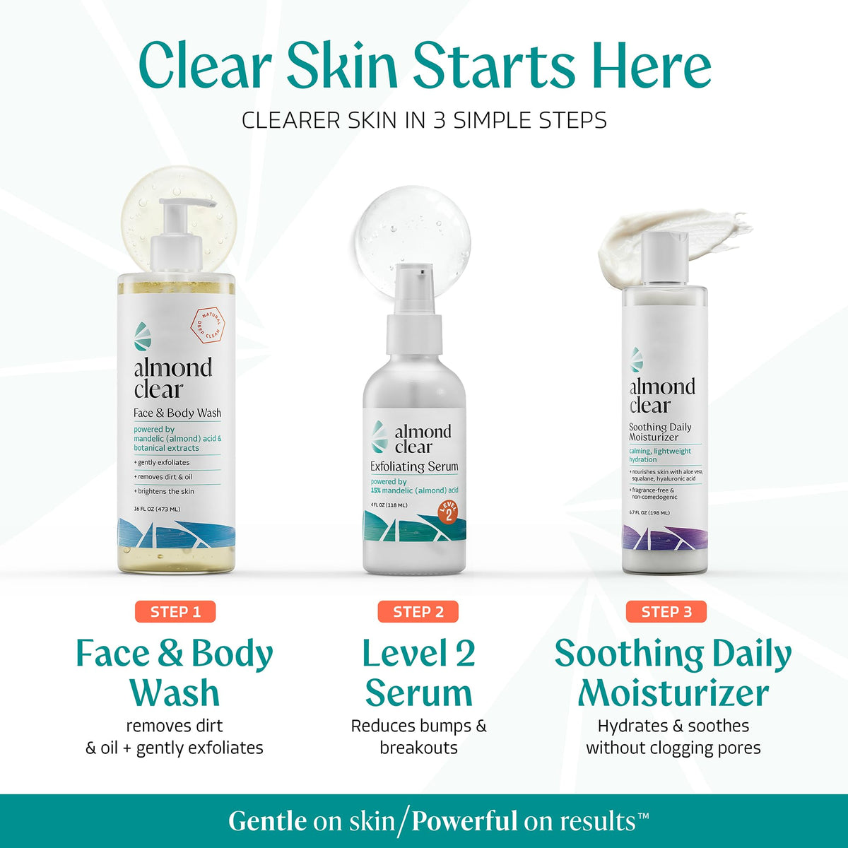 Almond Clear Mandelic Acid Level 2 Serum on bathroom shelf