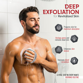 ALMOONI Loofah Sponge Body Scrubber during use in shower