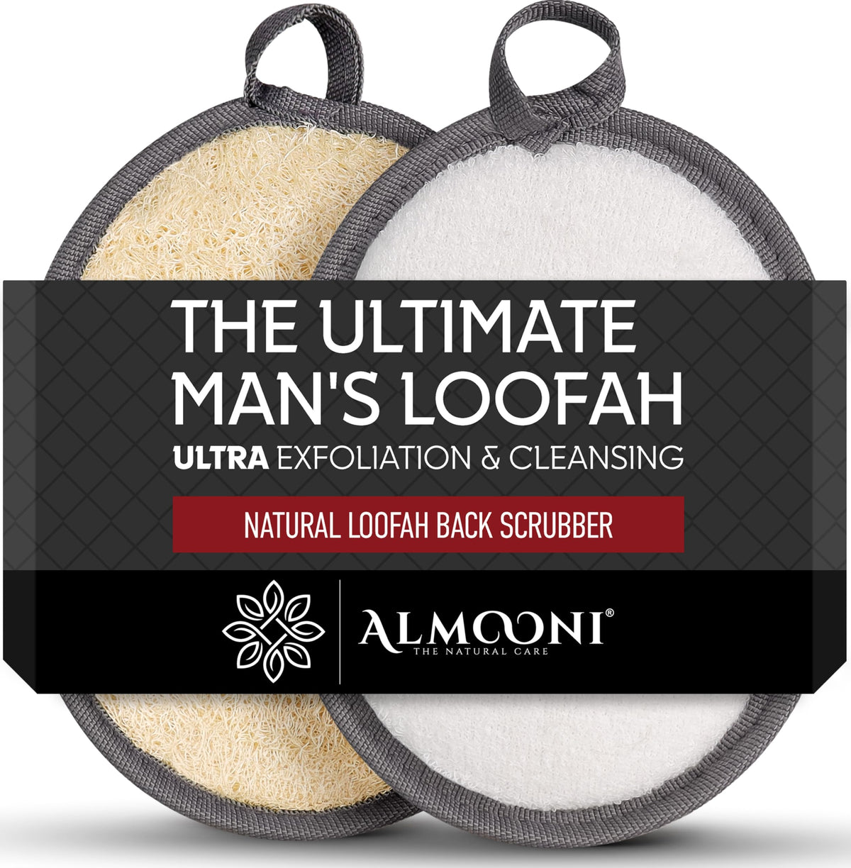 ALMOONI Loofah Sponge Body Scrubber for Men, Gray front view