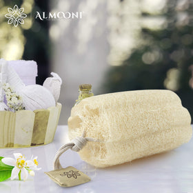 ALMOONI loofah sponge in use during a shower