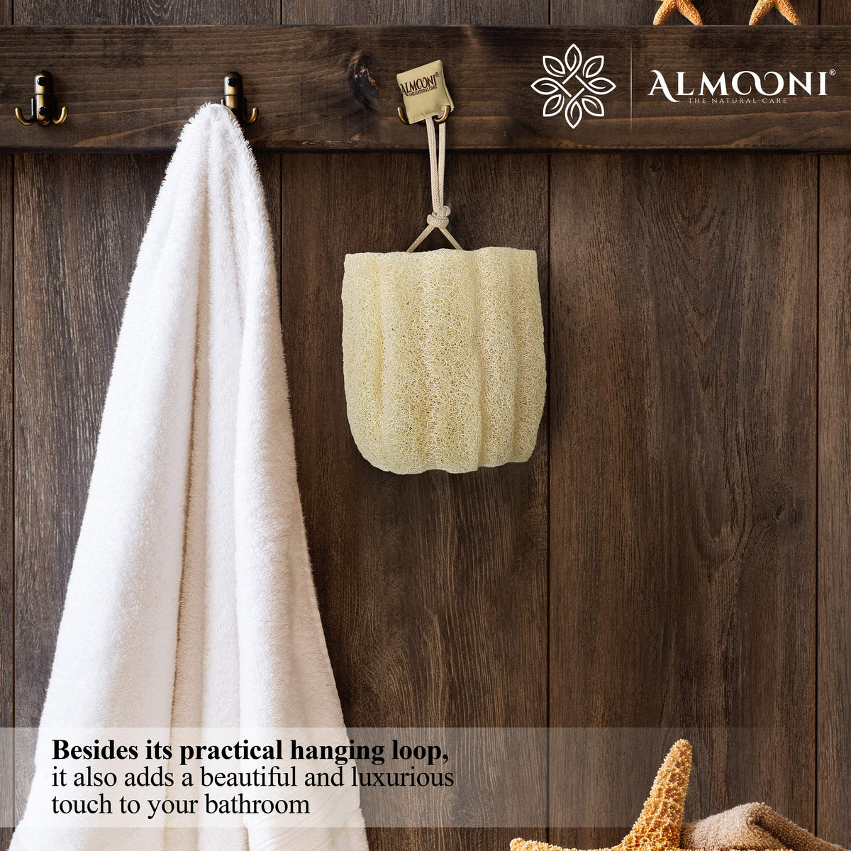 ALMOONI Natural Loofah Body Scrubber 3 Count side view