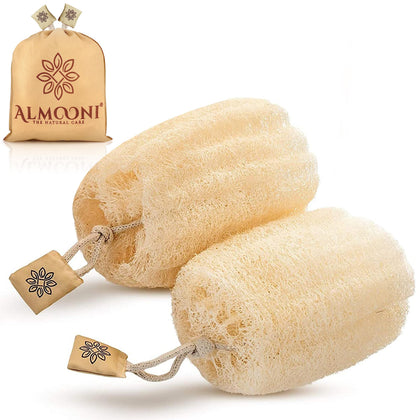 ALMOONI Natural Loofah Body Scrubber front view, 2 count