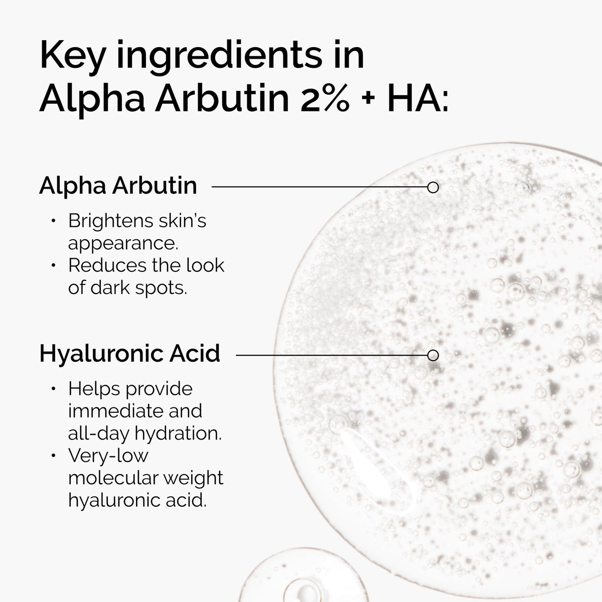 Alpha Arbutin 2% + HA serum application on skin
