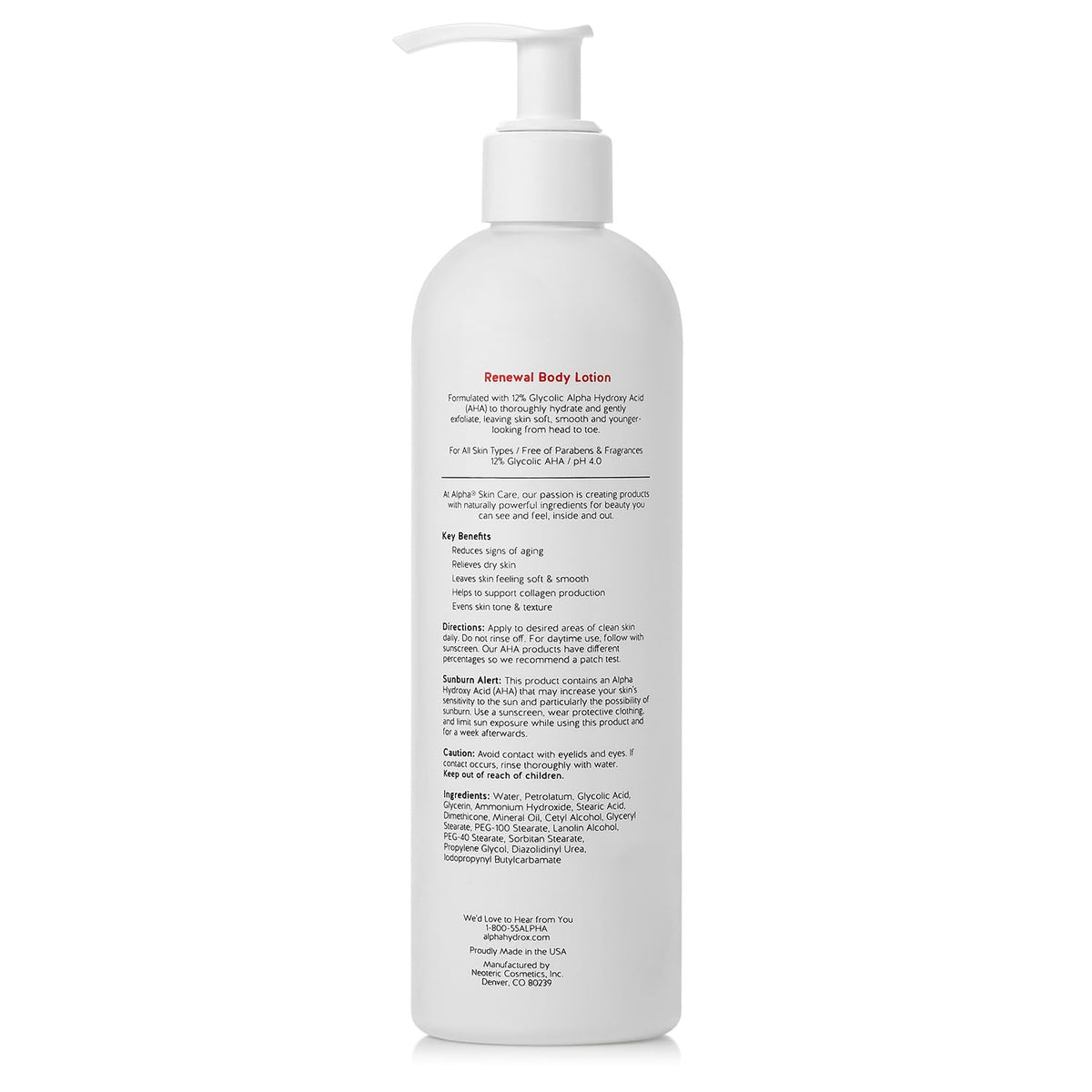 Alpha Revitalizing Body Lotion 12% Glycolic AHA with ingredients