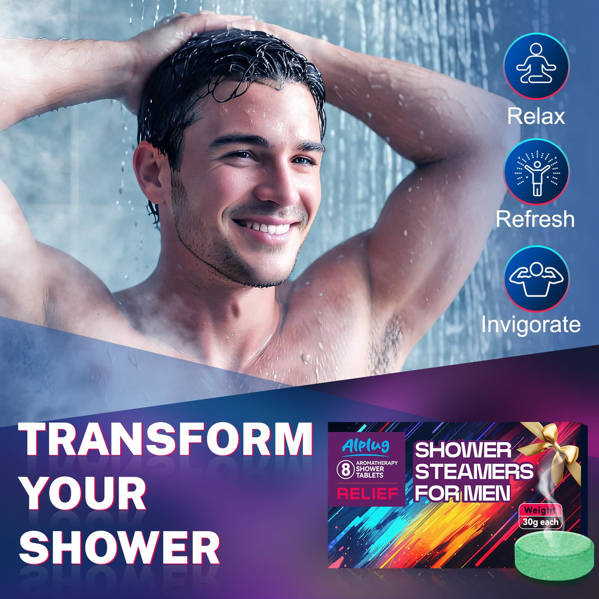 ALPLUG Shower Steamer with mint aroma on shower floor