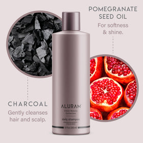 ALURAM Coconut Water Daily Shampoo on bathroom shelf