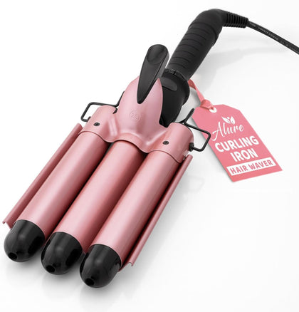 Alure Three Barrel Curling Iron Wand front view with LCD display