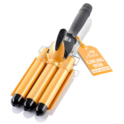 Alure Three Barrel Curling Iron Wand front view with LCD display
