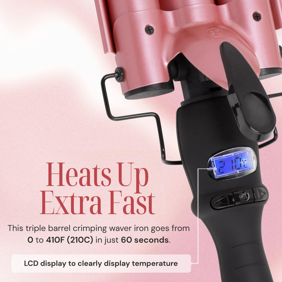 Alure Three Barrel Curling Iron Wand with temperature settings displayed