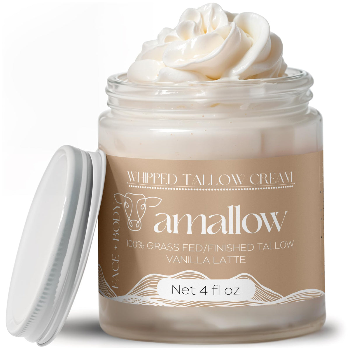 Amallow Beef Tallow Moisturiser 4 FL. oz. Vanilla Latte front view