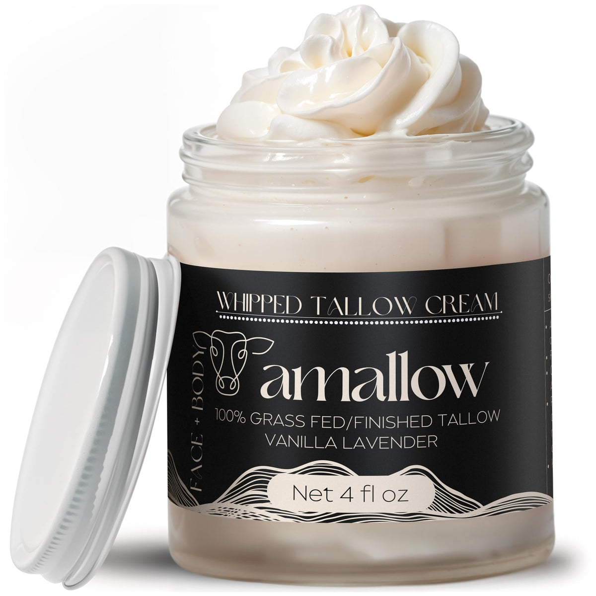 Amallow Beef Tallow Whipped Moisturiser front view 4 FL. oz. Vanilla Lavender