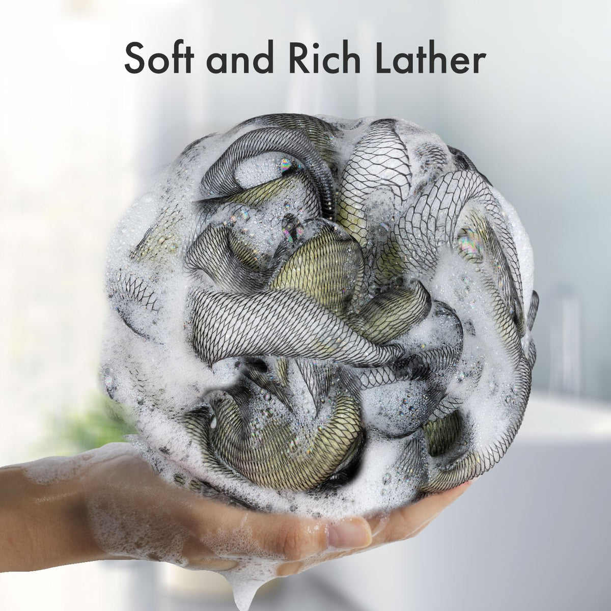 AmazerBath Charcoal Loofah Sponge with hanging ribbon for storage