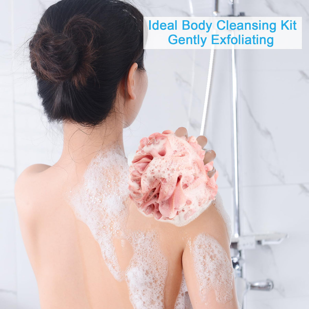 AmazerBath Loofah Sponge hanging on a shower hook