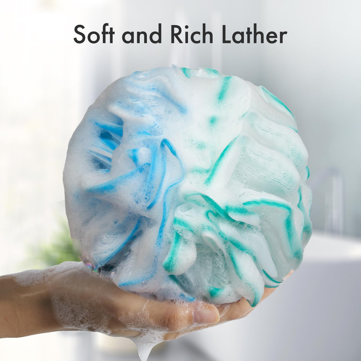 AmazerBath Loofah Sponge hanging with ribbon for easy storage